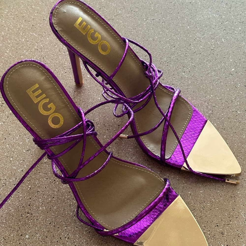 EGO Metallic Strappy Sexy lace up Heels (Purple and Gold)